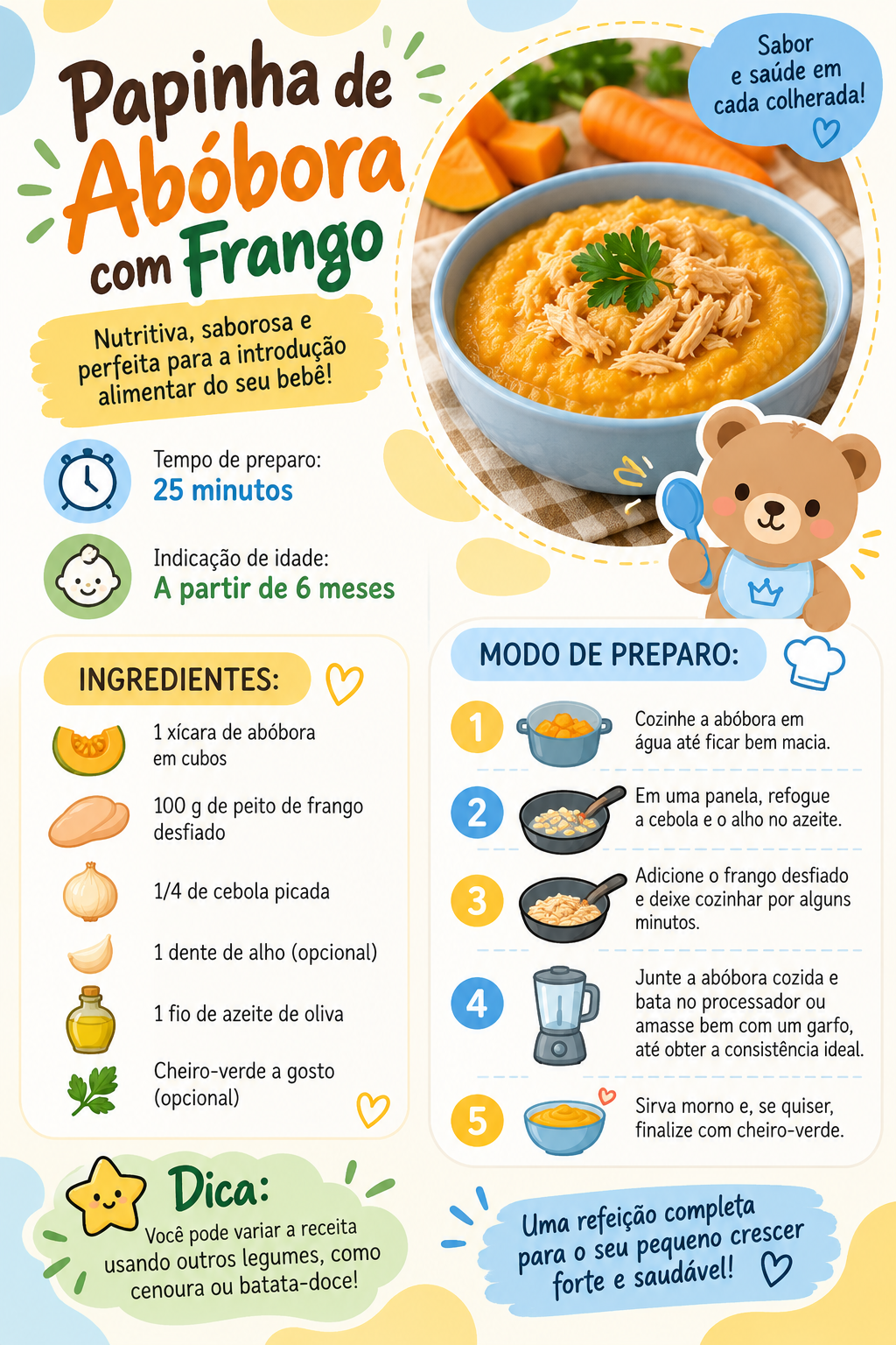 Receita de papinha de abóbora com frango