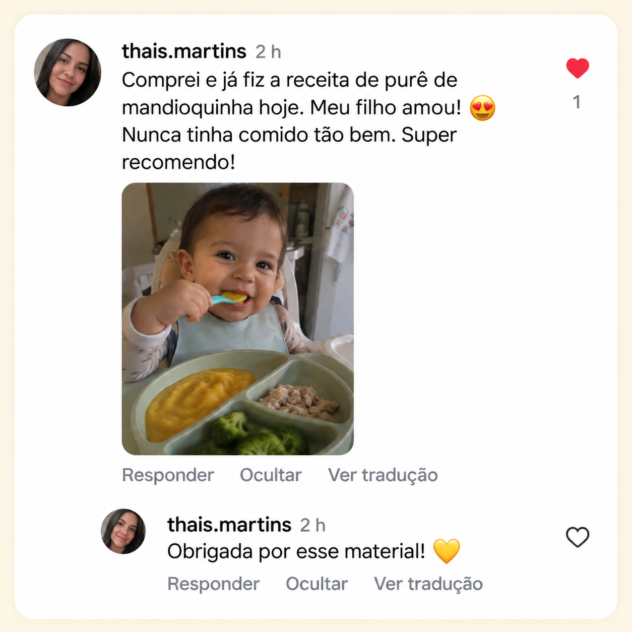 Depoimento de Thais sobre o Cardápio Bebê Comilão